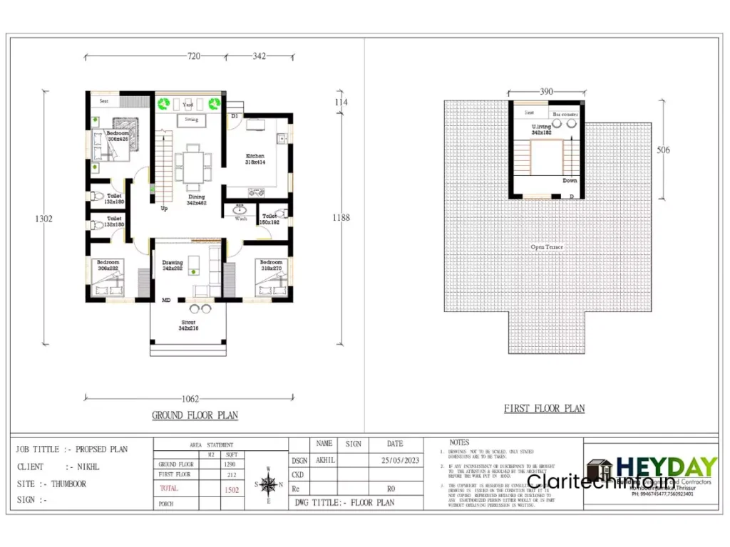 Kerala House Design - 3 bhk Plan